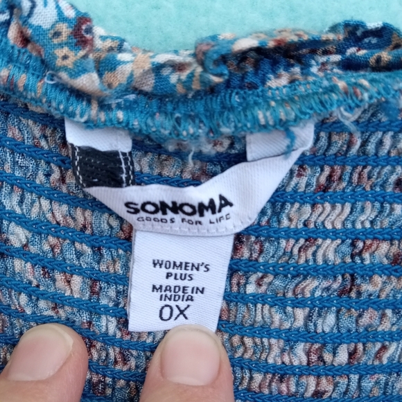 Floral Dress Sonoma Blue White Smocked Midi Women's Plus 0X Cottagecore - Picture 4 of 10